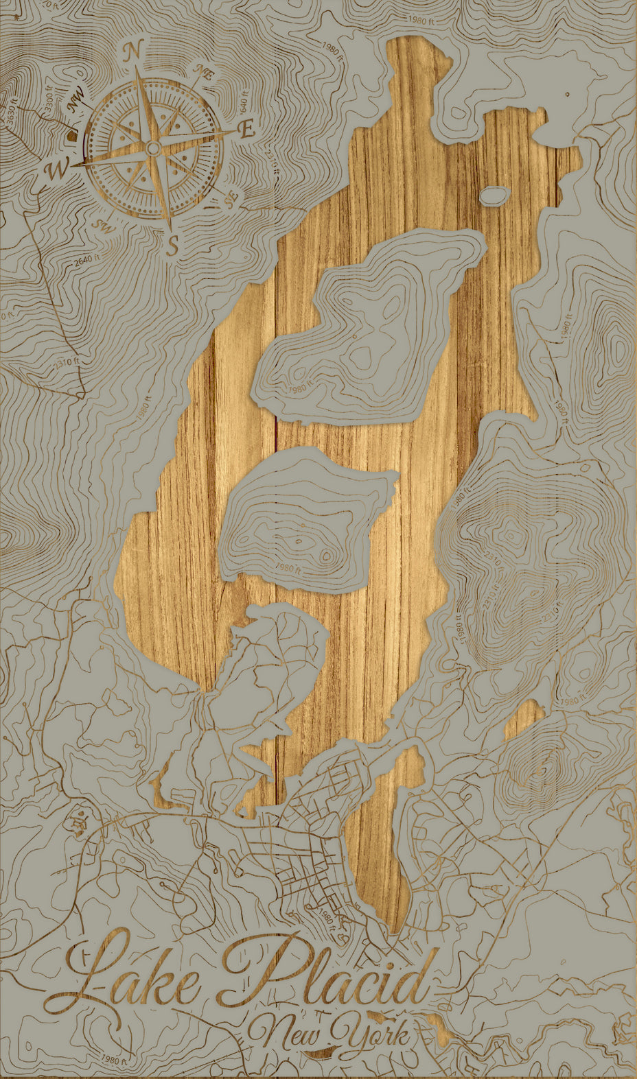 FP1112 - Lake Placid, New York Engraved Map (Silver)