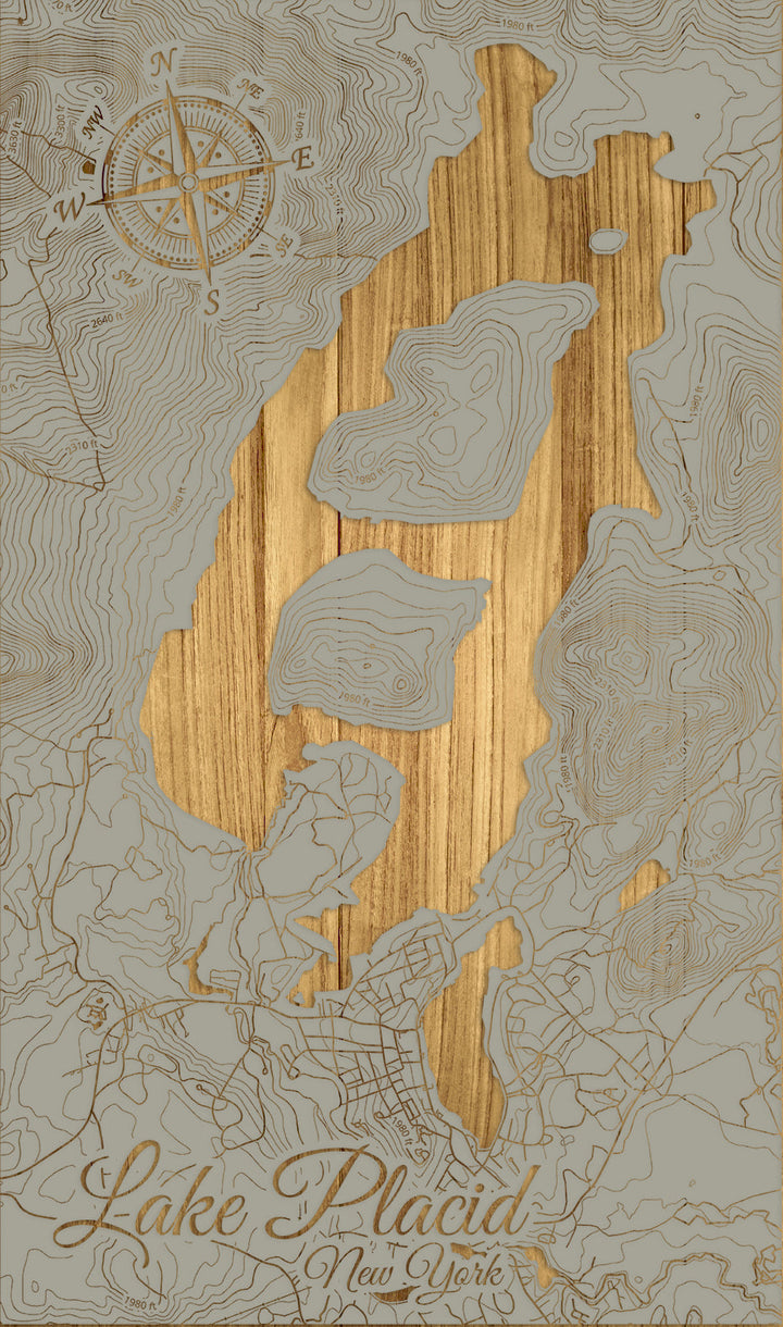 FP1112 - Lake Placid, New York Engraved Map (Silver)