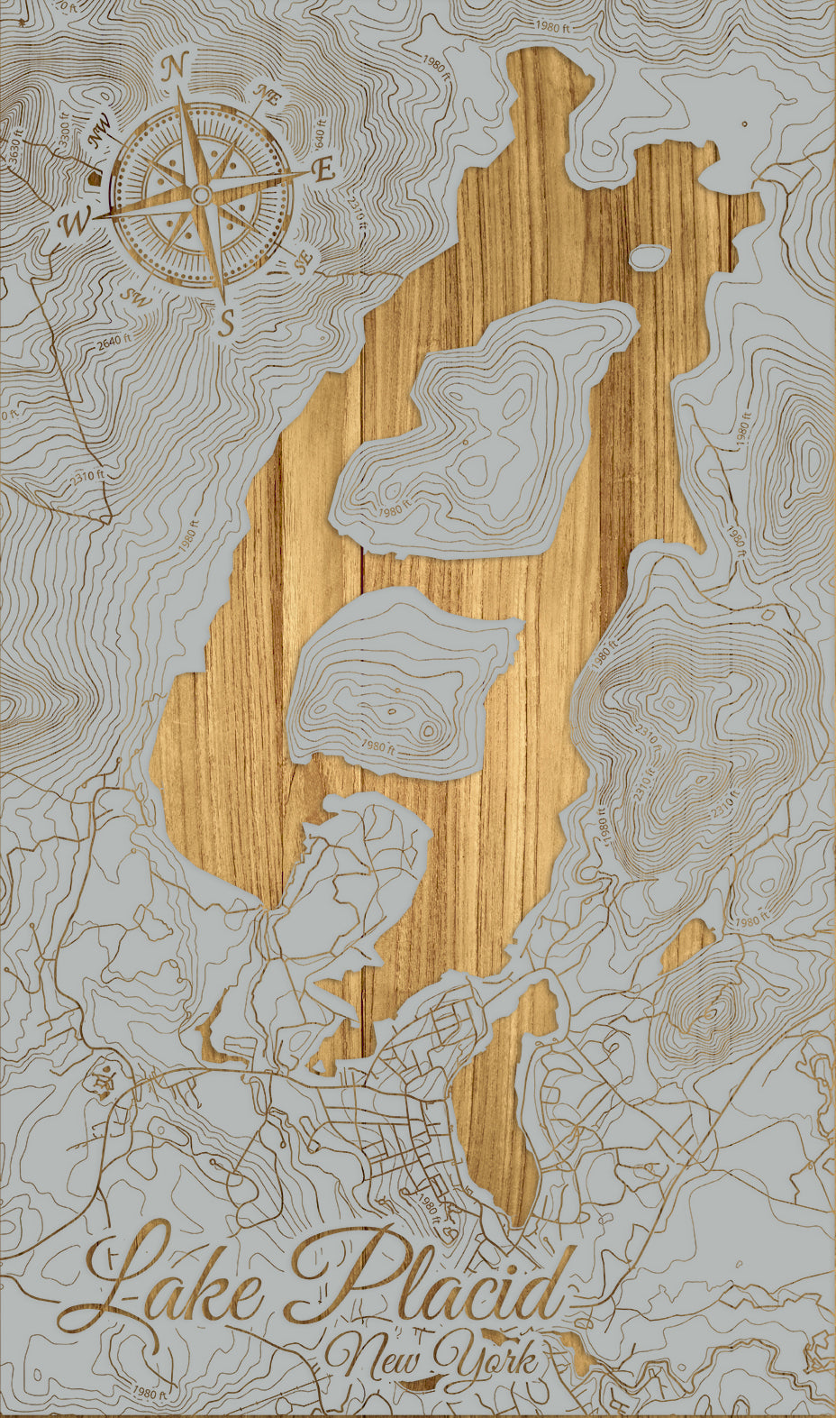 FP1112 - Lake Placid, New York Engraved Map (Silver)