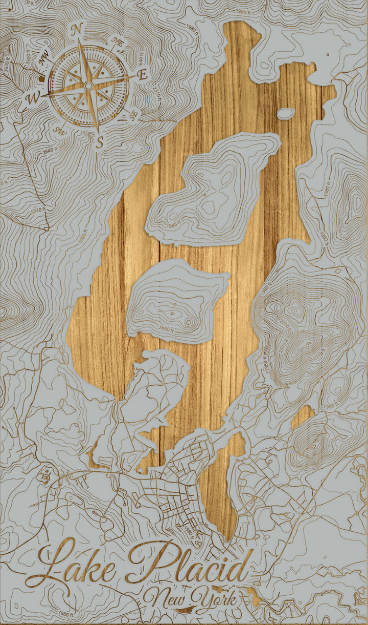 FP1112 - Lake Placid, New York Engraved Map (Silver)