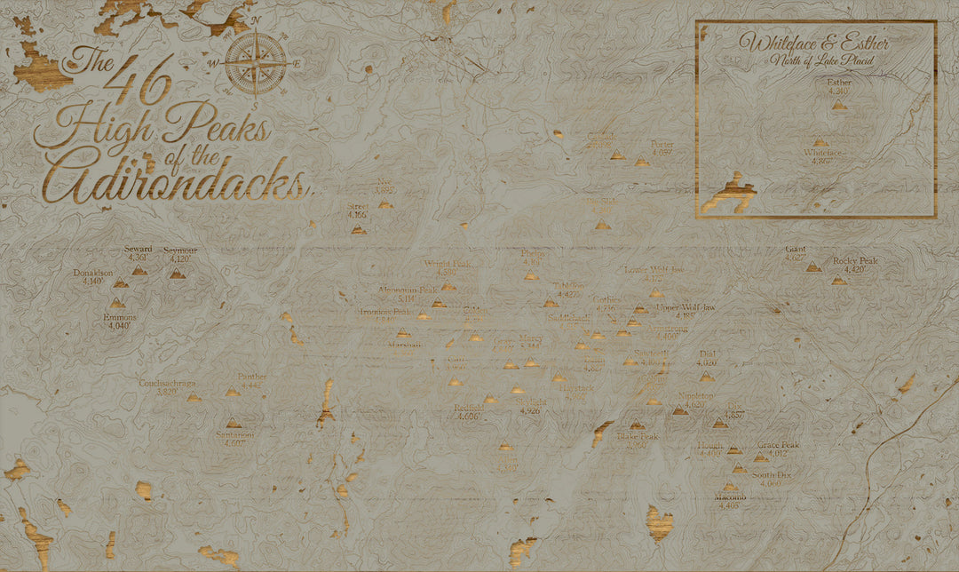 FP1112 - 46ers High Peaks Adirondacks Engraved Map (SCH-3X) (Silver)