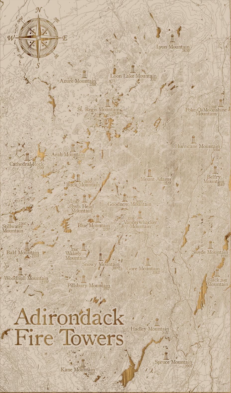 FP1112 - Adirondack Fire Towers, NY Engraved Map (Silver)