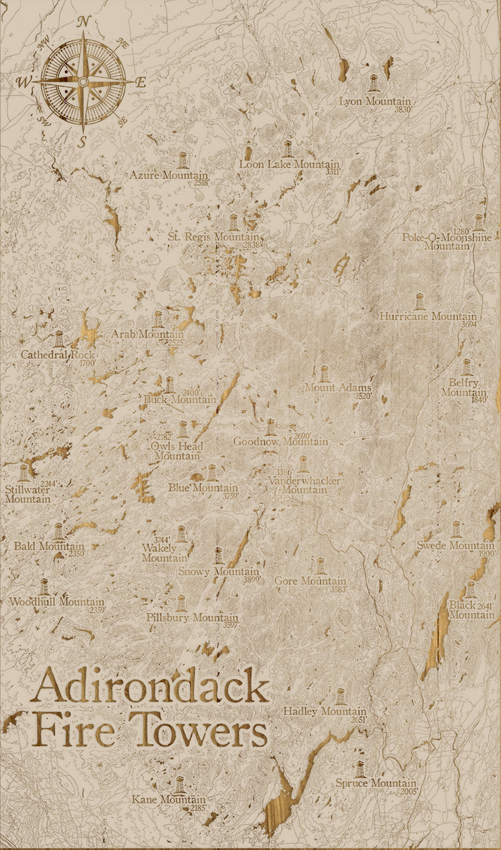 FP1112 - Adirondack Fire Towers, NY Engraved Map (Silver)