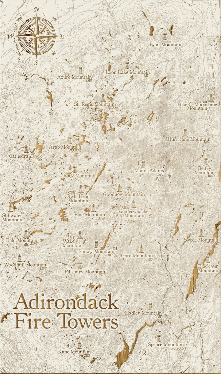 FP1112 - Adirondack Fire Towers, NY Engraved Map (Silver)