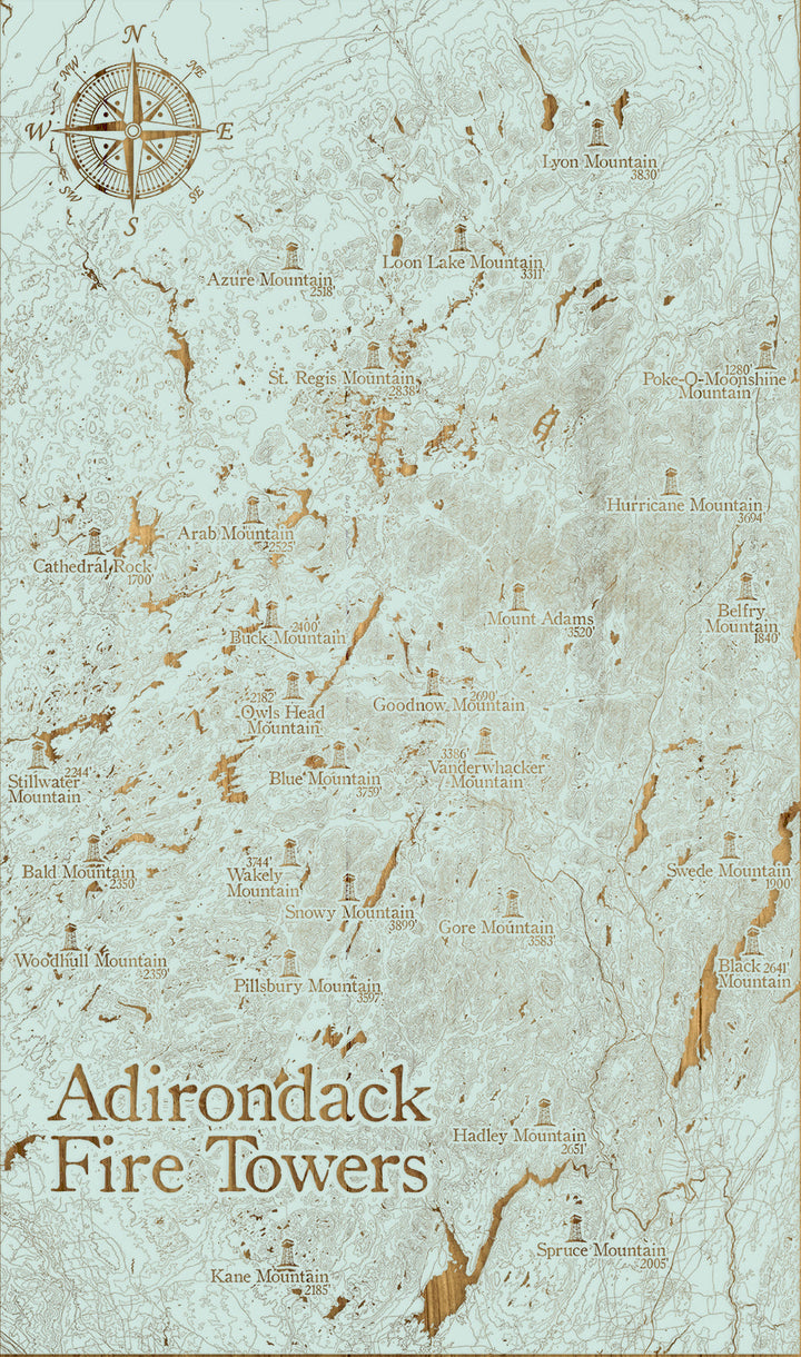 FP1112 - Adirondack Fire Towers, NY Engraved Map (Silver)