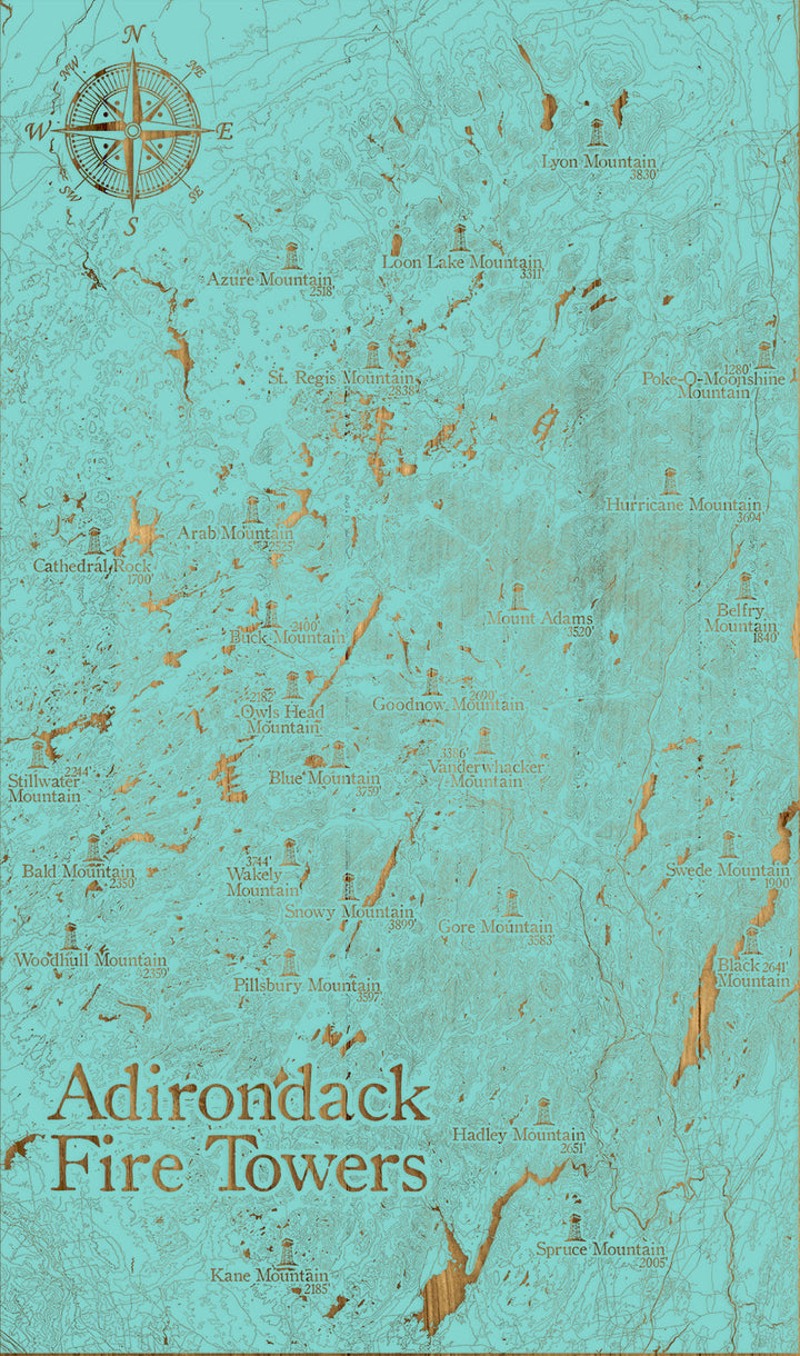 FP1112 - Adirondack Fire Towers, NY Engraved Map (Silver)