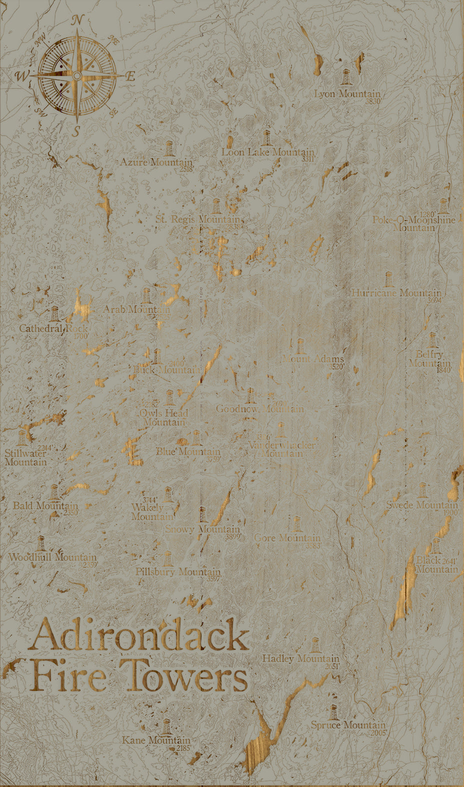 FP1112 - Adirondack Fire Towers, NY Engraved Map (Silver)