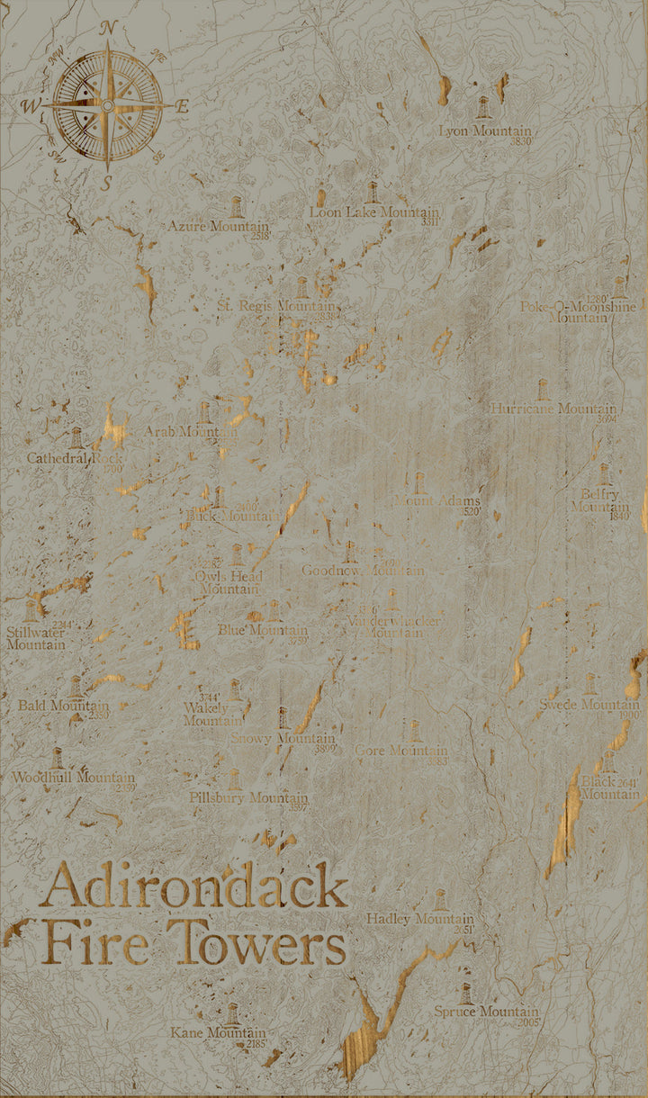 FP1112 - Adirondack Fire Towers, NY Engraved Map (Silver)