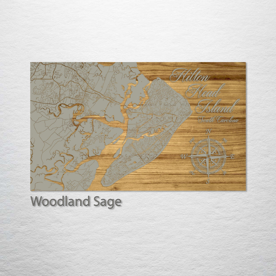 Hilton Head Island, South Carolina Engraved Map (Standard)