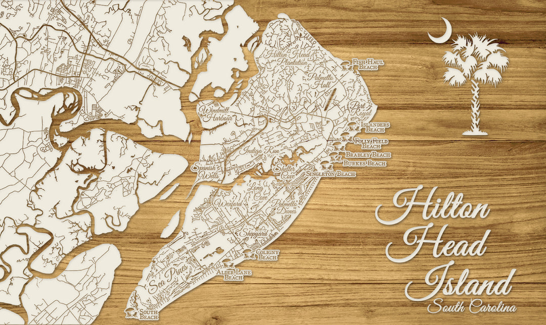 Hilton Head Island Plantations Beaches Palm Moon, SC Engraved Map