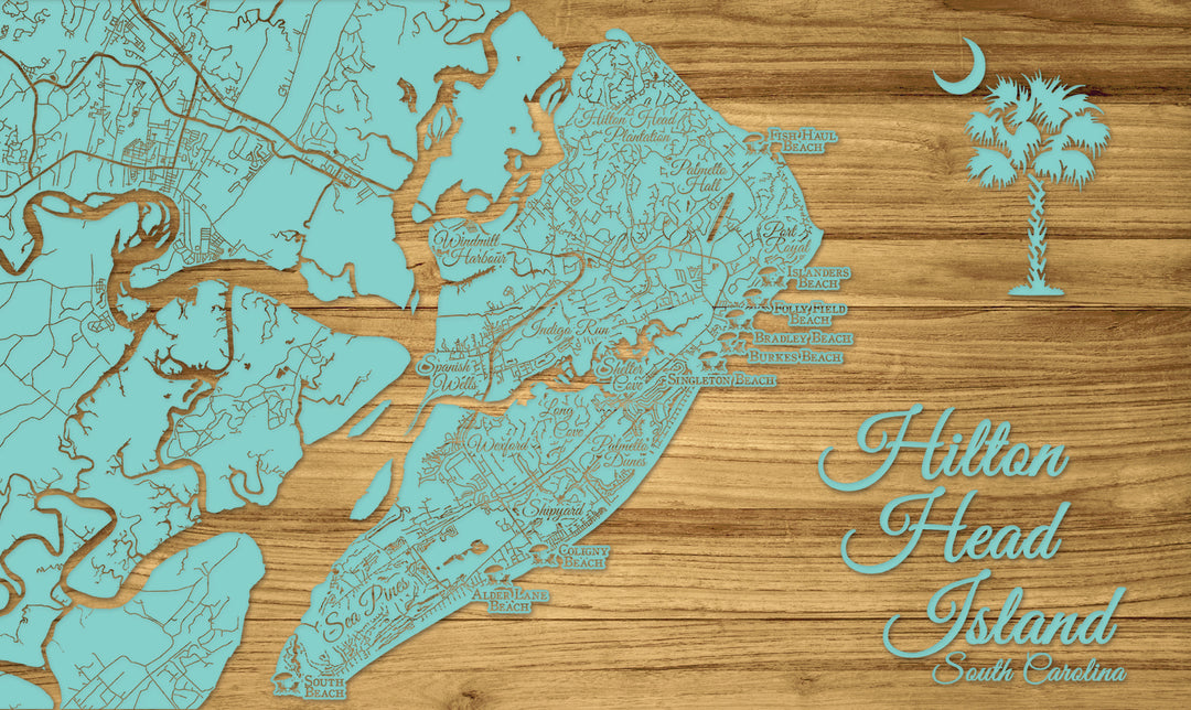 Hilton Head Island Plantations Beaches Palm Moon, SC Engraved Map