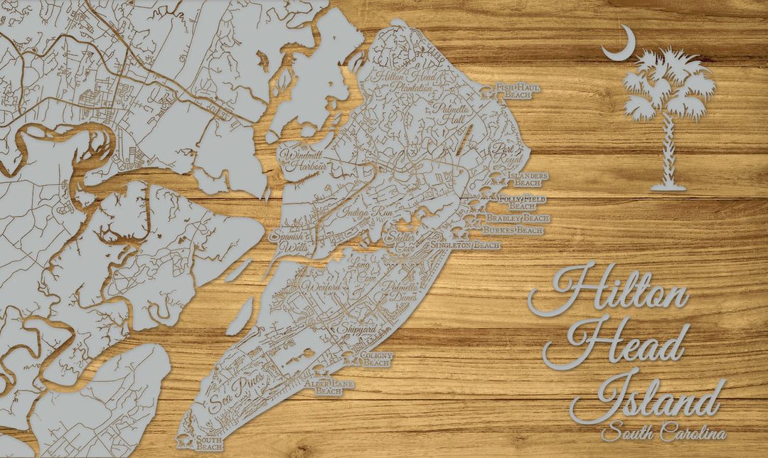Hilton Head Island Plantations Beaches Palm Moon, SC Engraved Map