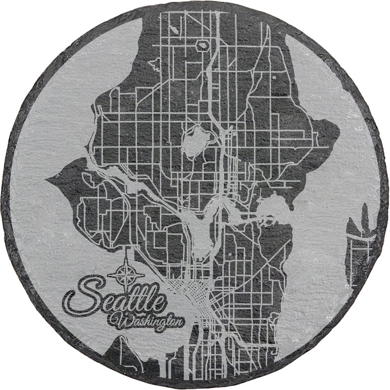 Seattle, Washington Round Slate Coaster