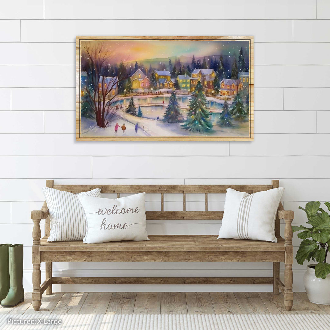 FP0264 - Christmas Village with Ice Pond Engraved Map (Silver)