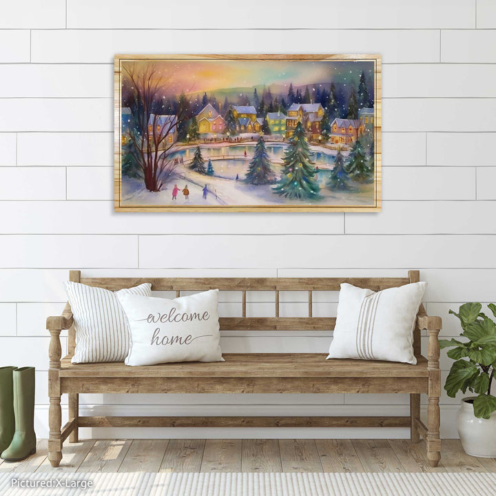 FP0264 - Christmas Village with Ice Pond Engraved Map (Silver)