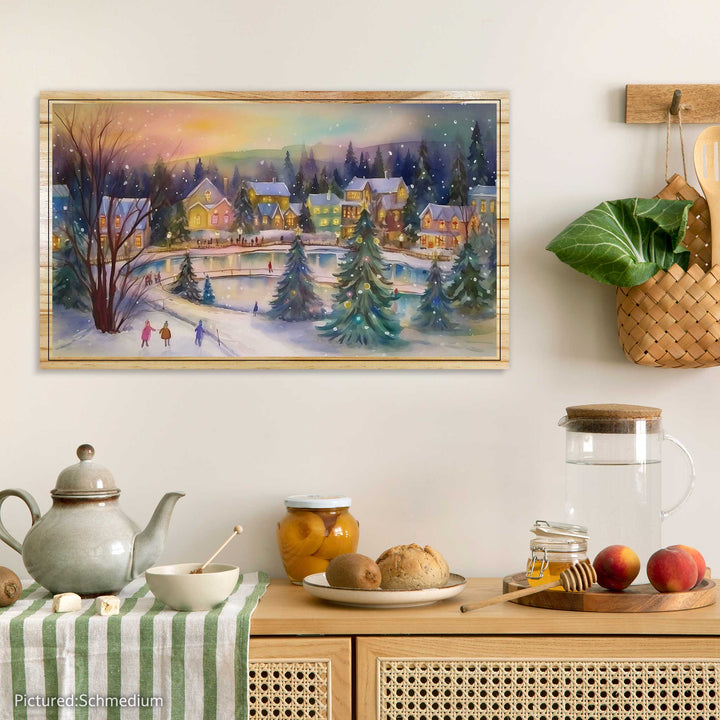 FP0264 - Christmas Village with Ice Pond Engraved Map (Silver)