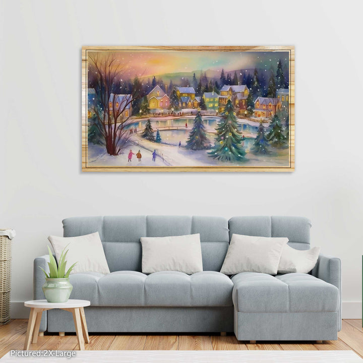 FP0264 - Christmas Village with Ice Pond Engraved Map (Silver)