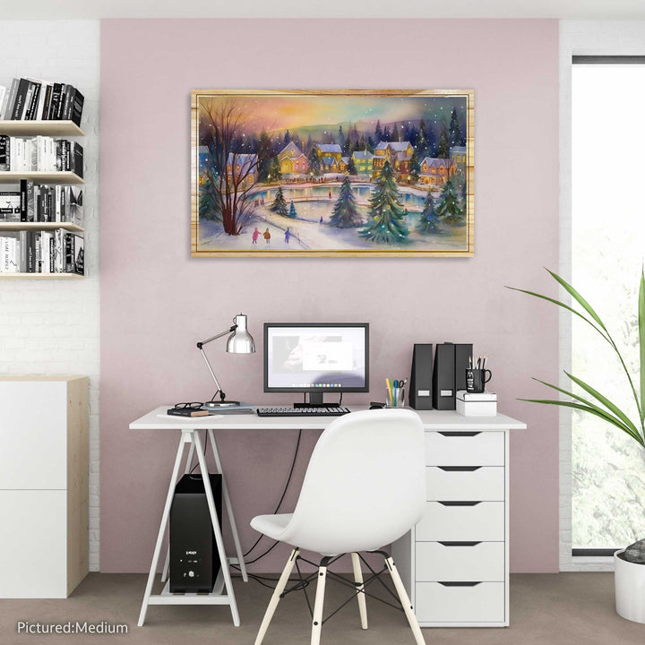 FP0264 - Christmas Village with Ice Pond Engraved Map (Silver)