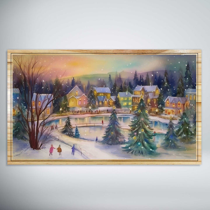 FP0264 - Christmas Village with Ice Pond Engraved Map (Silver)