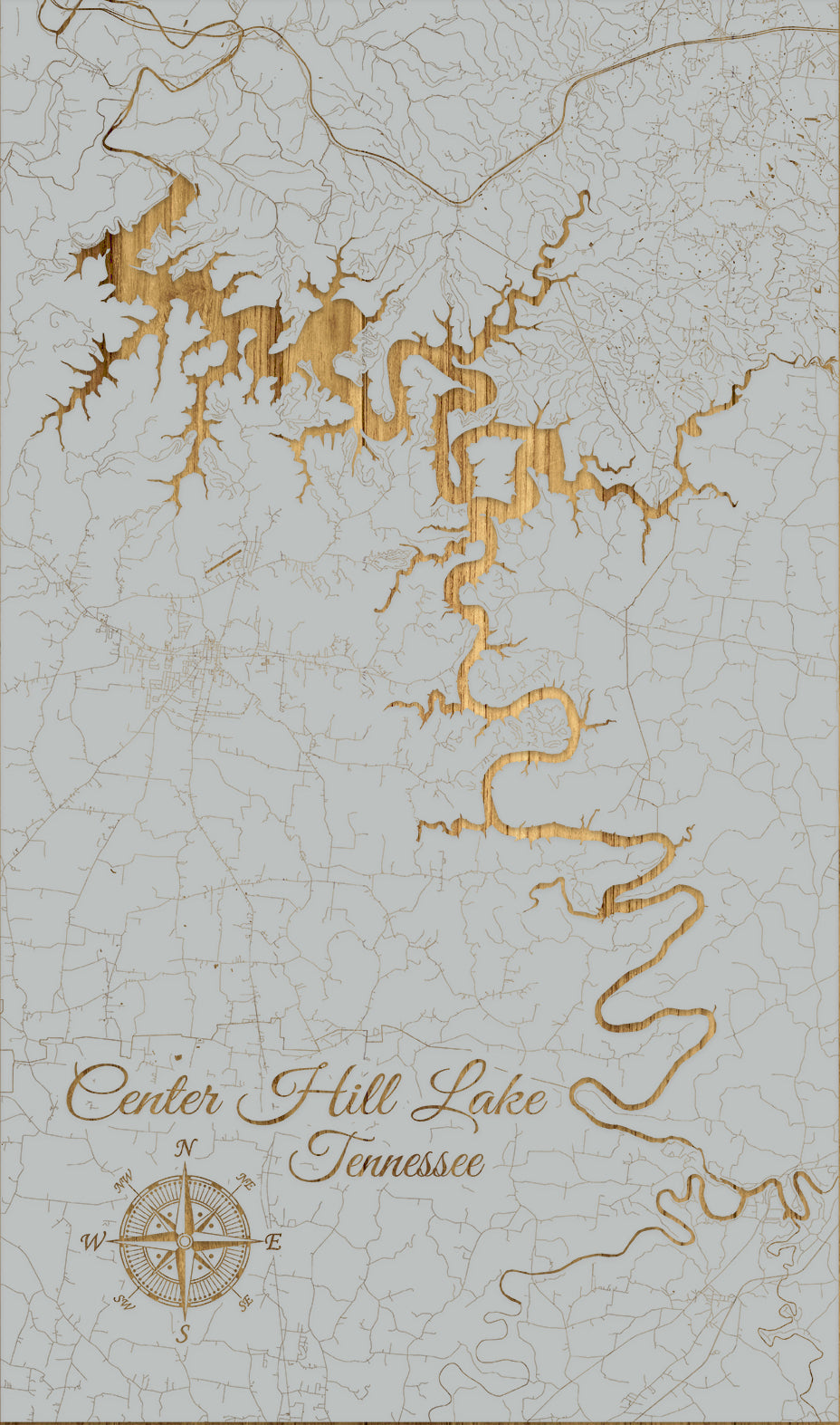 FP1589 - Center Hill Lake, TN Engraved Map (Standard)