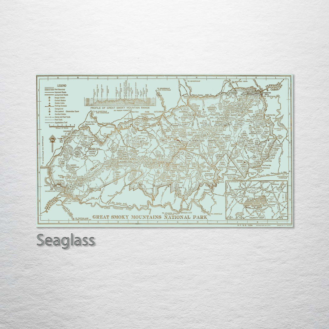 Great Smoky Mountains National Park  1941 Engraved Map (Gold)