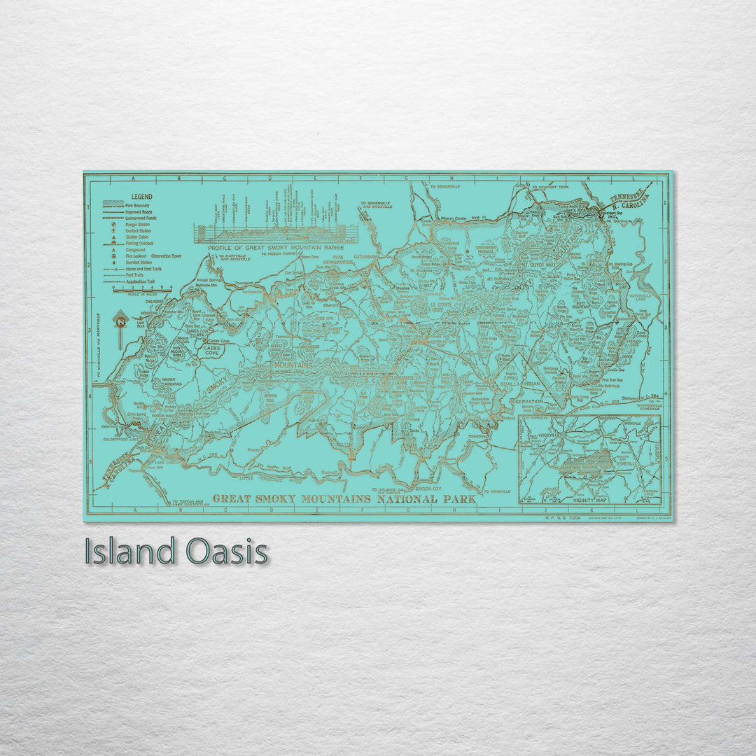 Great Smoky Mountains National Park  1941 Engraved Map (Gold)