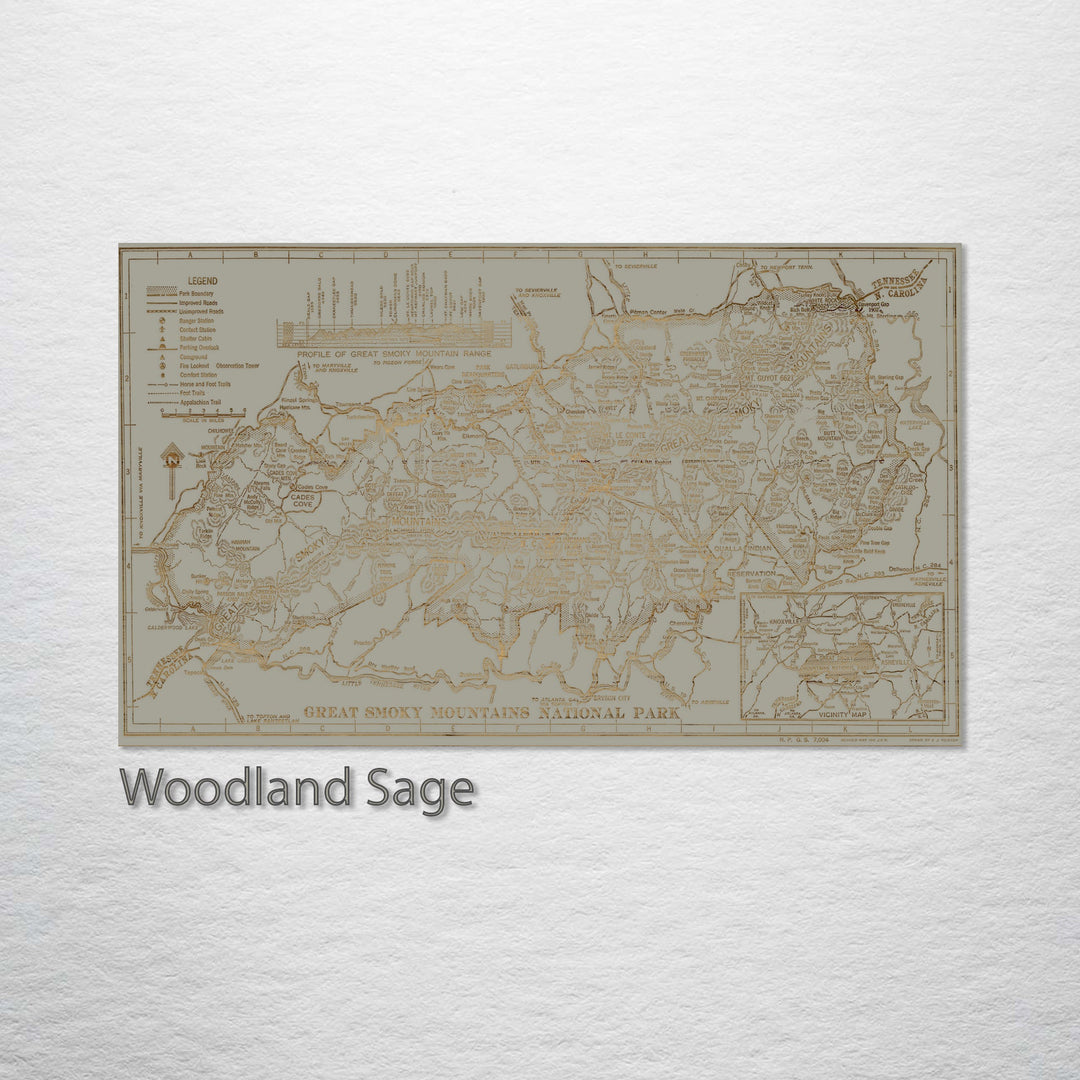 Great Smoky Mountains National Park  1941 Engraved Map (Gold)