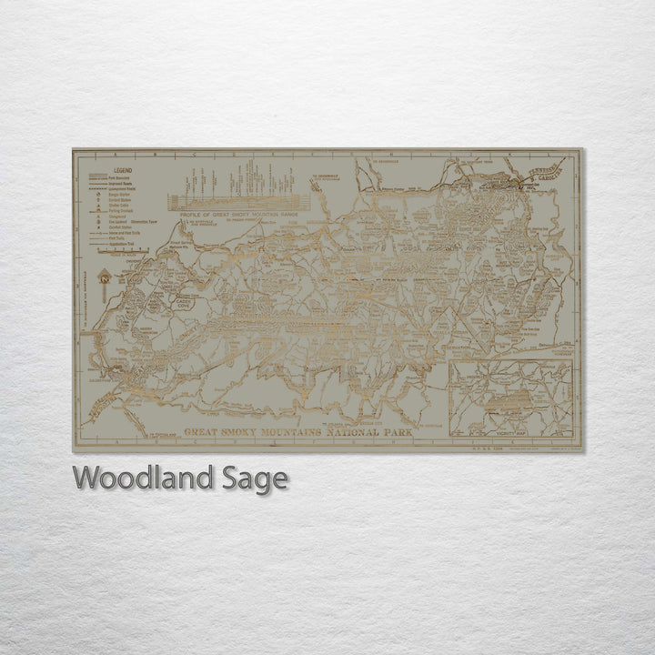 Great Smoky Mountains National Park  1941 Engraved Map (Gold)