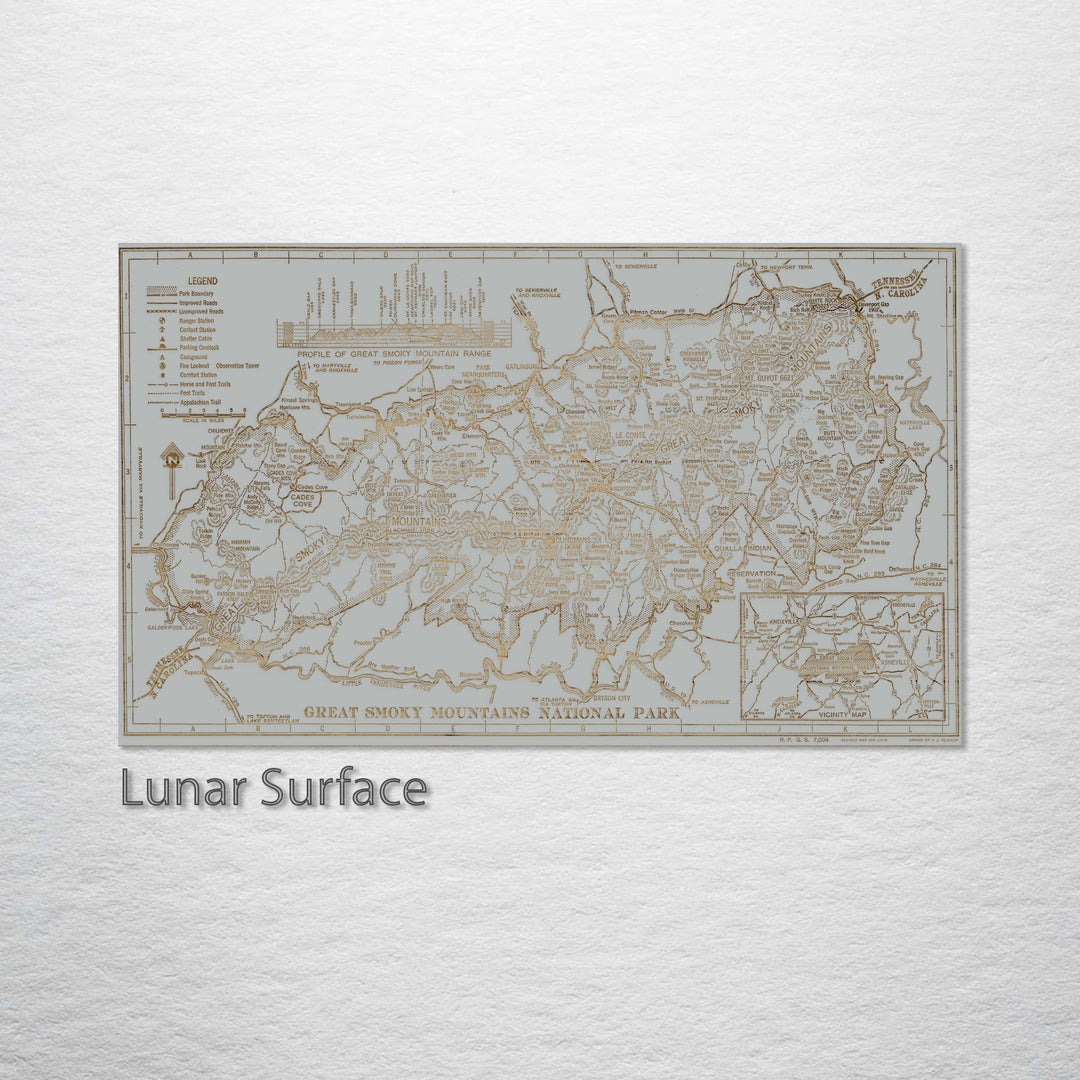 Great Smoky Mountains National Park  1941 Engraved Map (Gold)