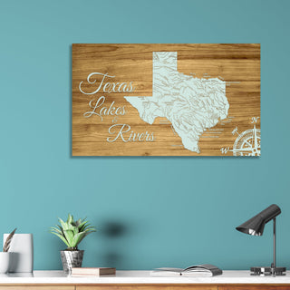Texas Lakes & Rivers Engraved Map (Standard)