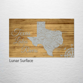 Texas Lakes & Rivers Engraved Map (Standard)