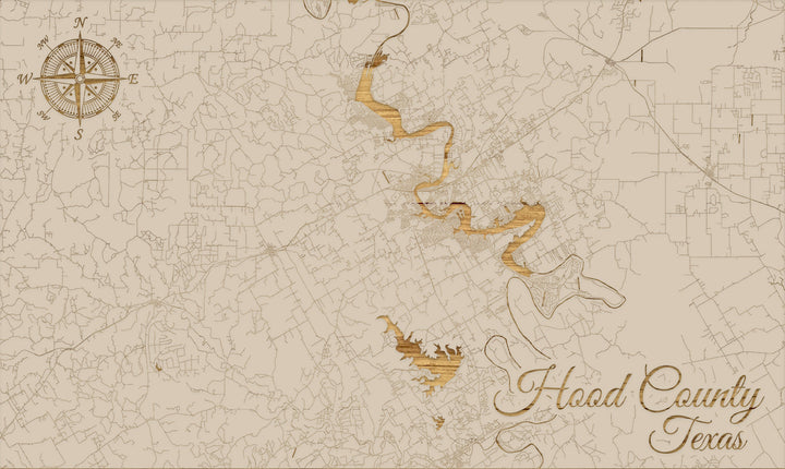 FP0701 - Hood County, TX Engraved Map (Standard)