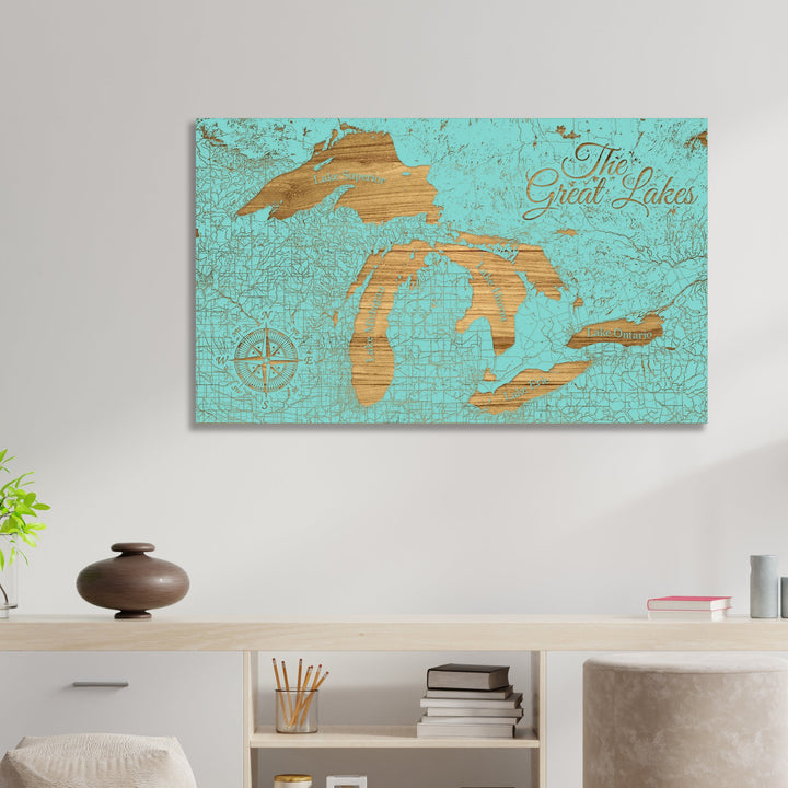 Great Lakes Engraved Map (Gold)
