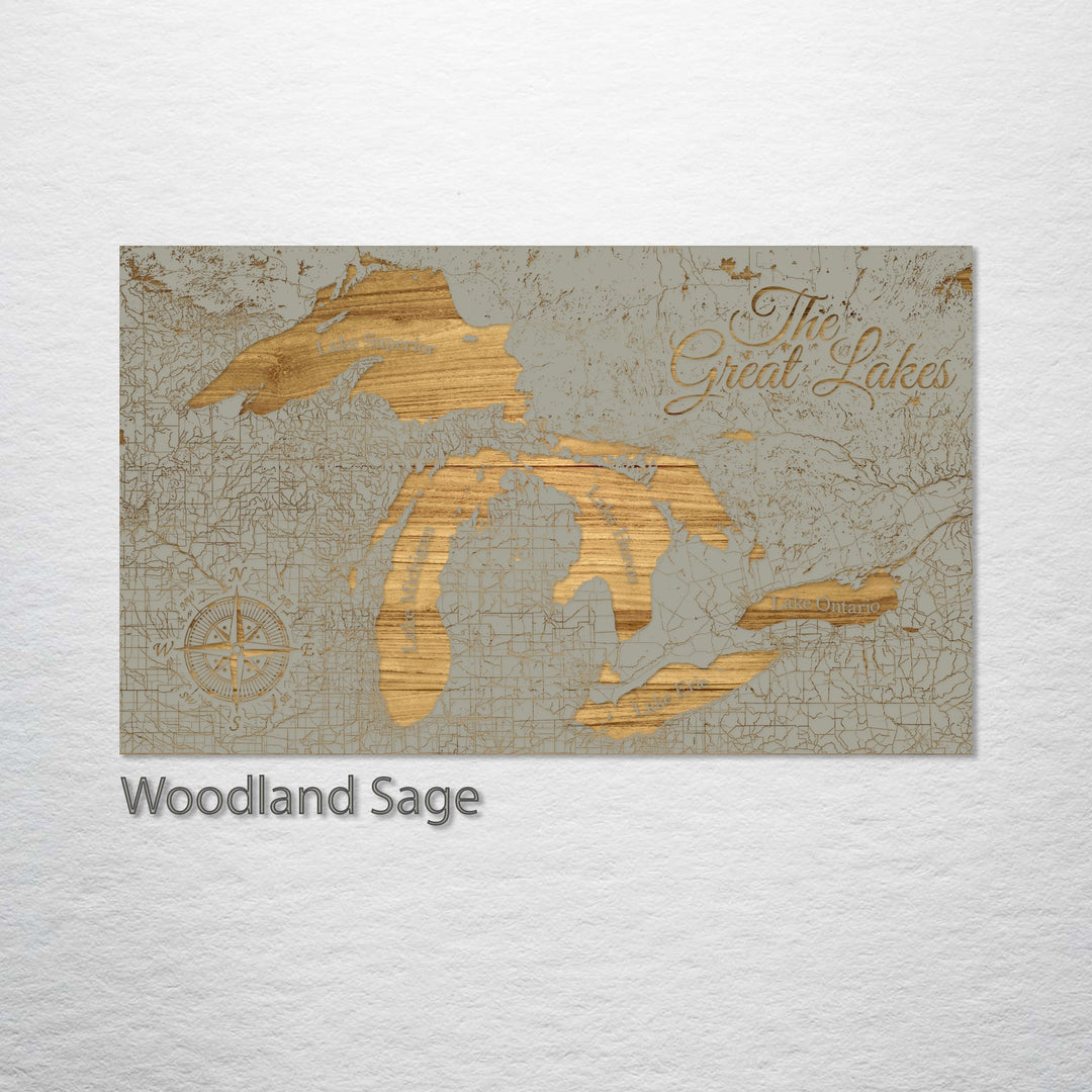 Great Lakes Engraved Map (Gold)