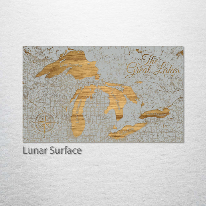 Great Lakes Engraved Map (Gold)