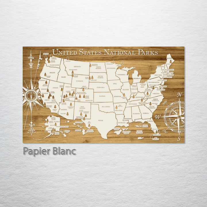 United States National Parks Engraved Map (Gold)