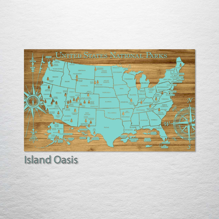 United States National Parks Engraved Map (Gold)