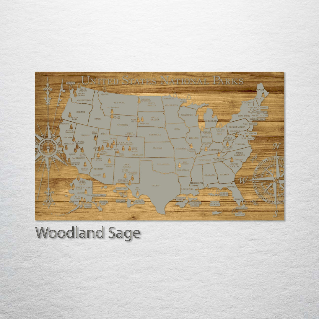 United States National Parks Engraved Map (Gold)