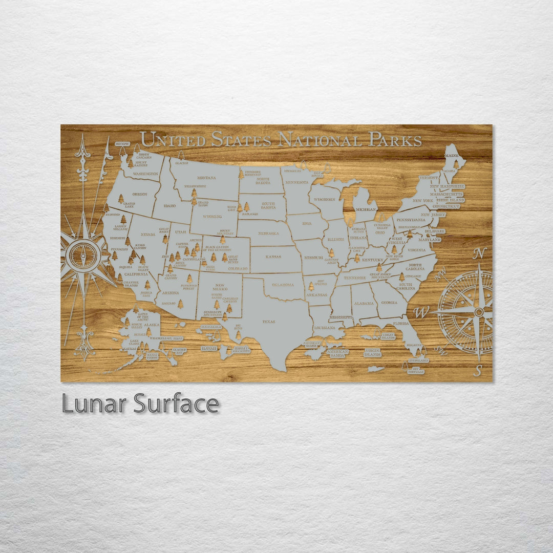 United States National Parks Engraved Map (Gold)