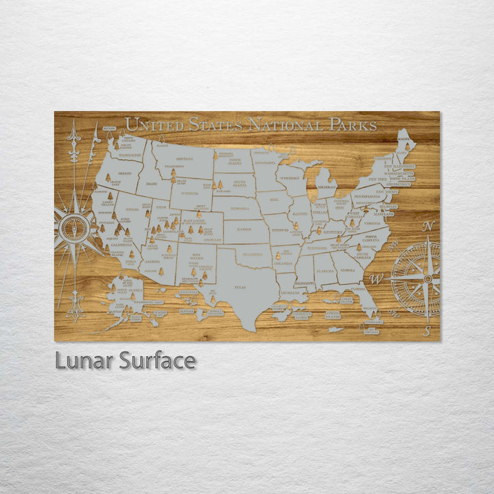 United States National Parks Engraved Map (Gold)