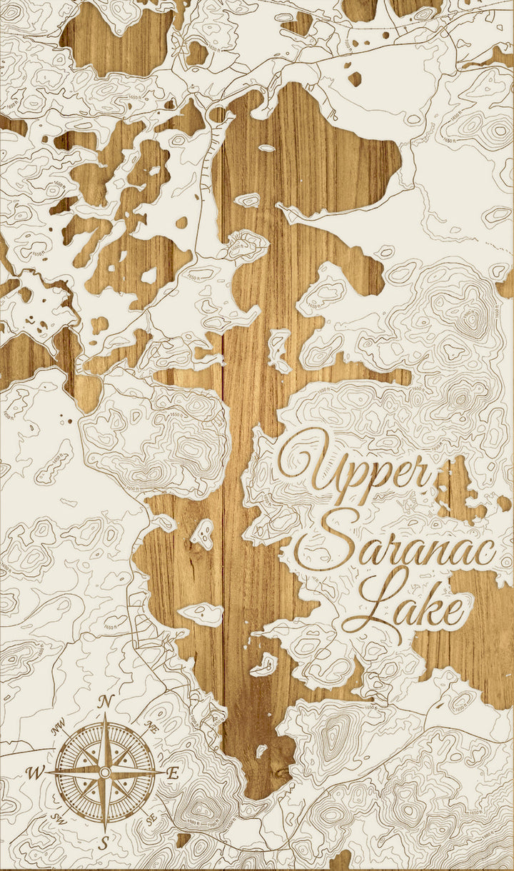 FP1112 - Upper Saranac Lake, NY Engraved Map (Silver)