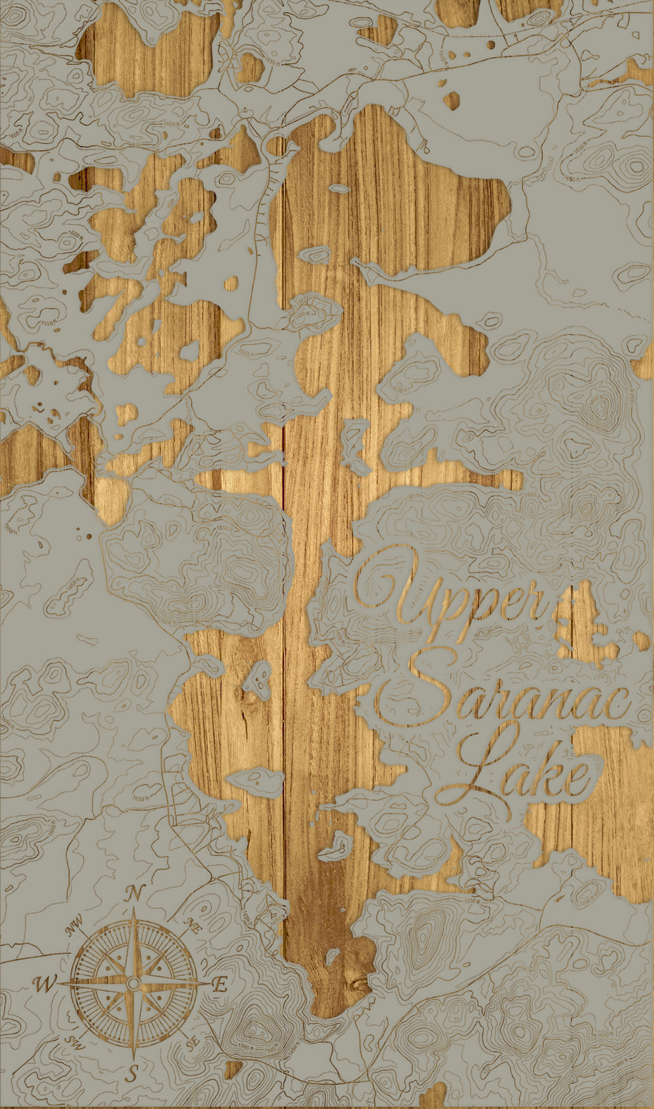 FP1112 - Upper Saranac Lake, NY Engraved Map (Silver)