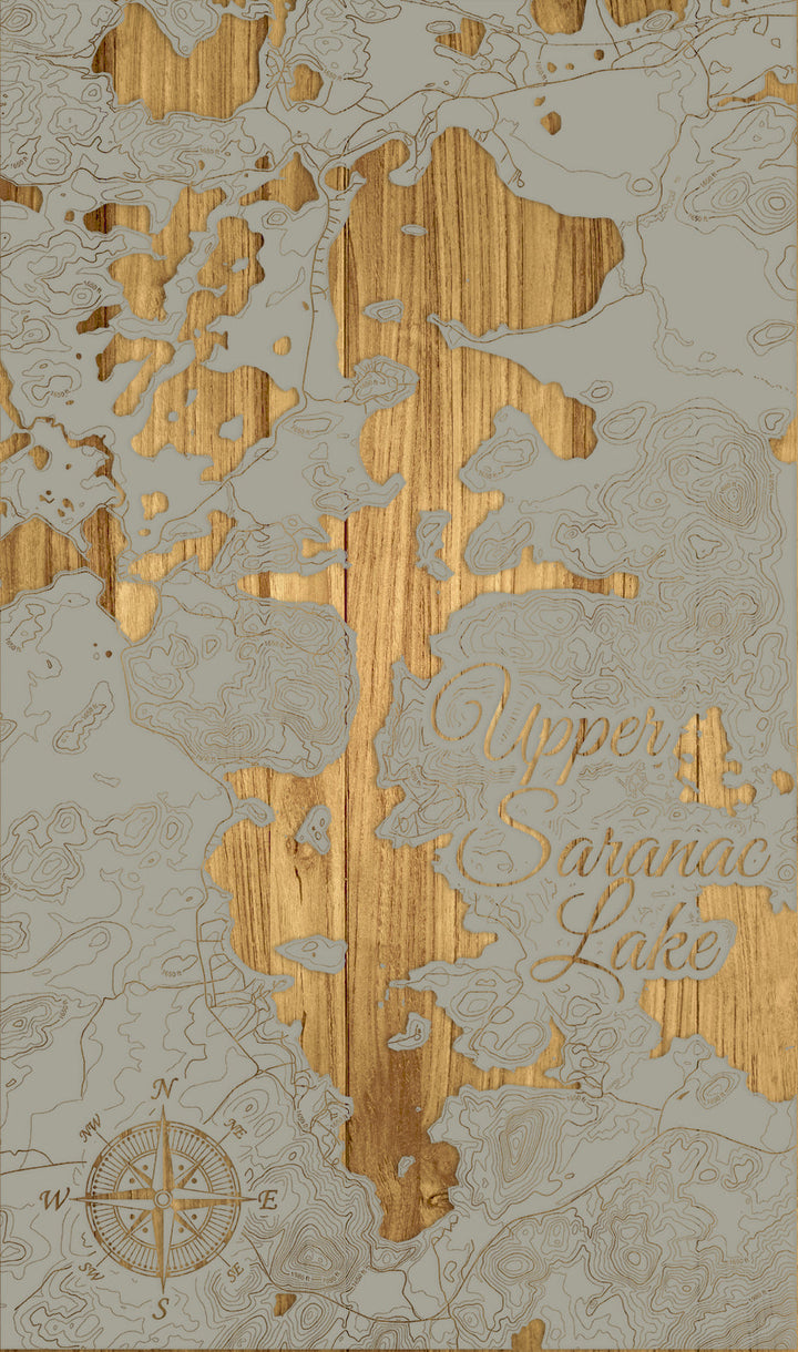 FP1112 - Upper Saranac Lake, NY Engraved Map (Silver)