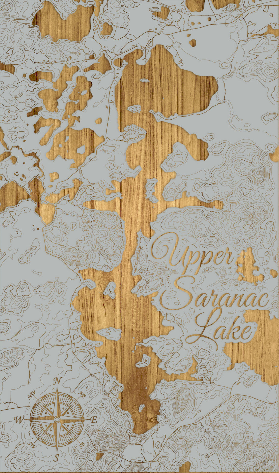 FP1112 - Upper Saranac Lake, NY Engraved Map (Silver)