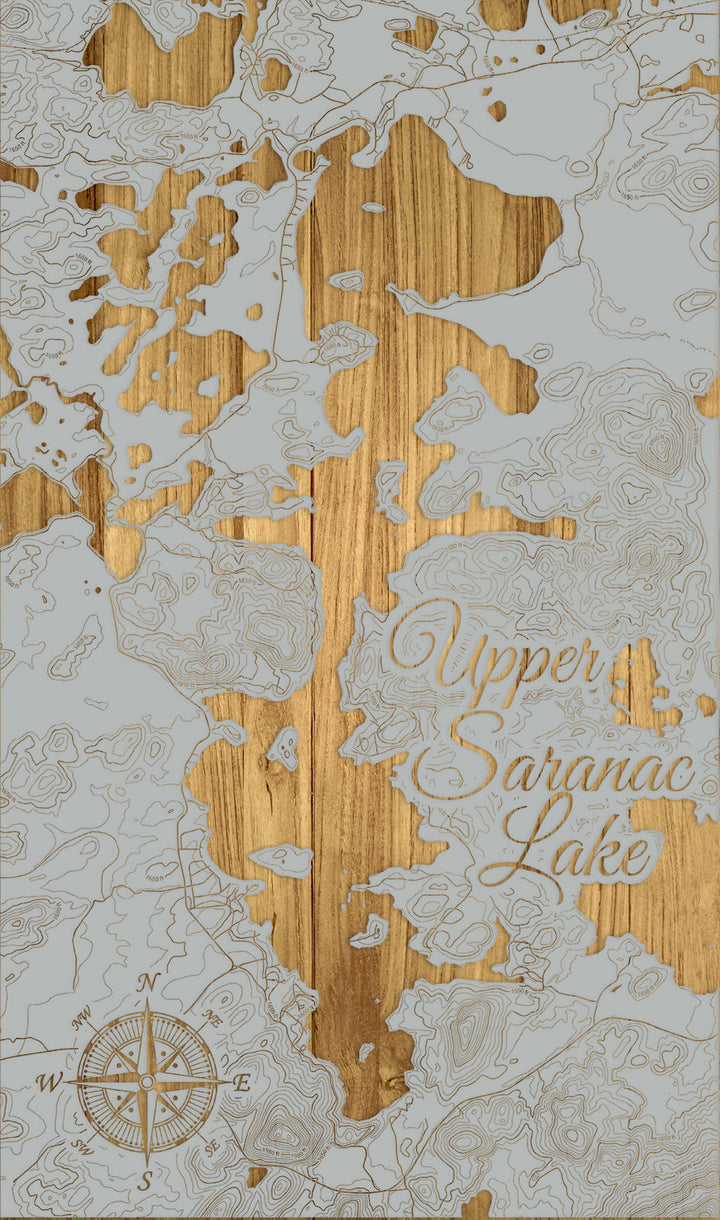 FP1112 - Upper Saranac Lake, NY Engraved Map (Silver)