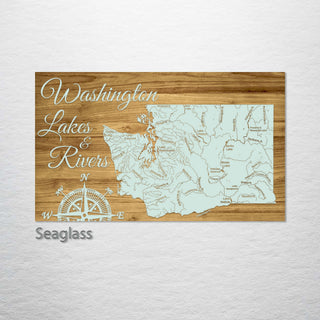 Washington Lakes & Rivers Engraved Map (Silver)