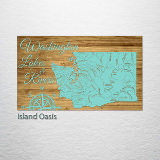 Washington Lakes & Rivers Engraved Map (Silver)