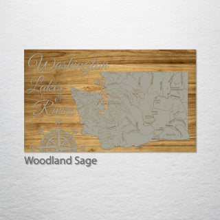 Washington Lakes & Rivers Engraved Map (Silver)