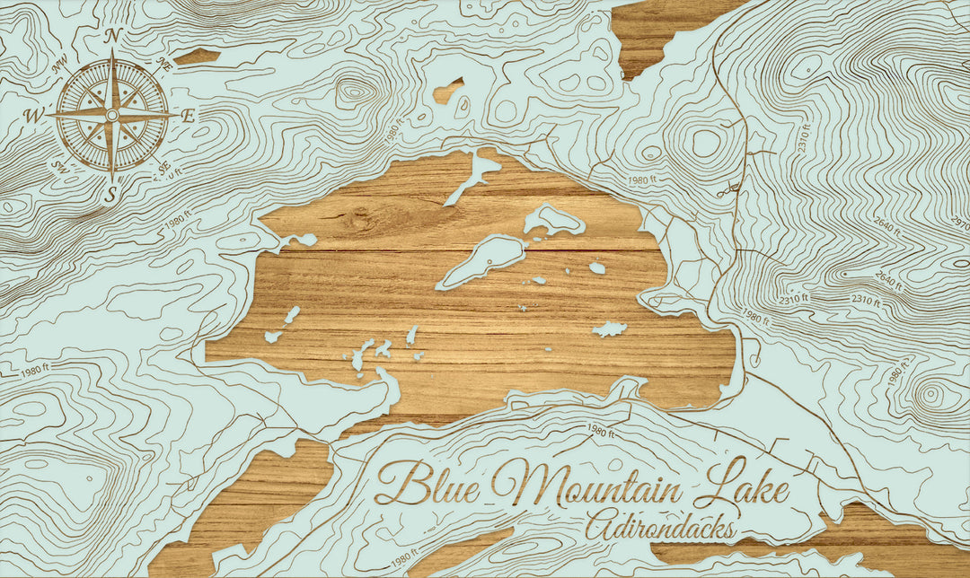 FP1112 - Blue Mountain Lake Engraved Map (Silver)