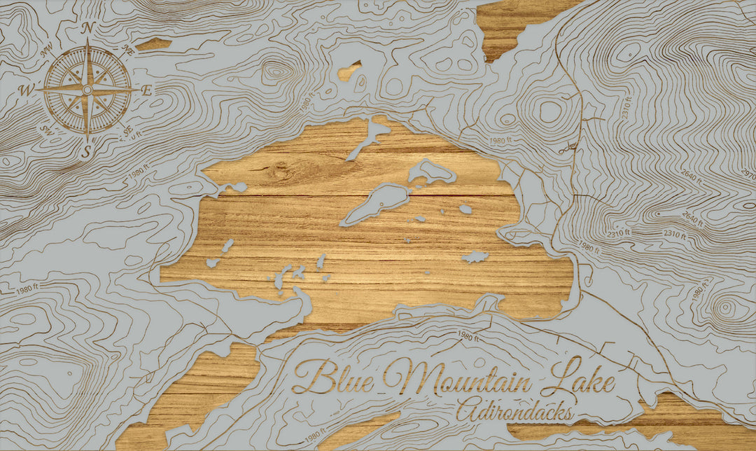 FP1112 - Blue Mountain Lake Engraved Map (Silver)